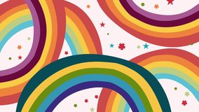 Large overlapping rainbow arches with pink backdrop and playful confetti in a joyful pride design - Powered by Shutterstock - Get 15% off with code: PIKWIZARD15
