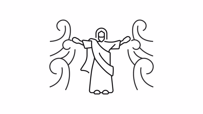 Moses splitting sea line animation. Bible miracle animated icon. Moving waves, hands. Line showing up. Ocean parting. Outline element on white background. HD video with alpha channel