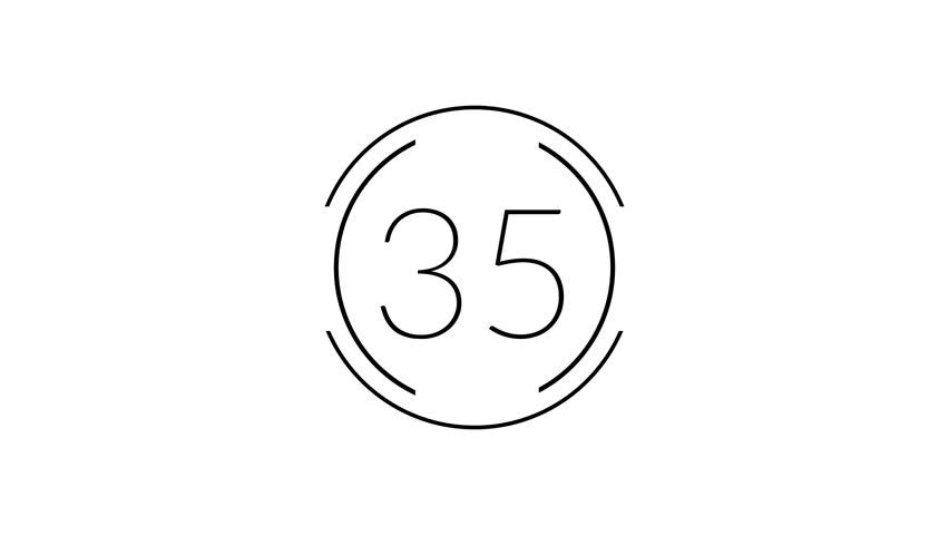 35 second countdown timer with clean circle animation on white background. Elegant and dynamic 35 second timer animation