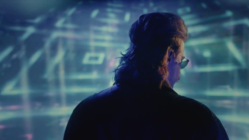 Handsome male in retro style, vaporwave actor TV series. Face of a cool man from the 1990. Nostalgia