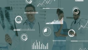 Dr examining X-ray while nurse pointing tablet and revealing charts in medical clinic to diagnose. Medical, collaboration, analytics, diagnostics, health, technology, teamwork - Powered by Shutterstock - Get 15% off with code: PIKWIZARD15