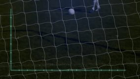 Goalkeeper diving into net after ball launch causing sports tech bars shifting, trend line updating. Sports, analytics, data visualization, goal, diving, performance, night - Powered by Shutterstock - Get 15% off with code: PIKWIZARD15