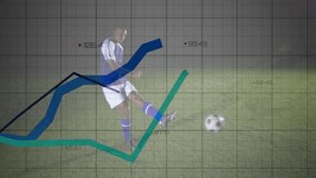 Soccer player glancing at ball and striking it for analysis, with sports data charts animating grid. Athletics, sports technology, motion analysis, digital interface, competitive, athleticism, - Powered by Shutterstock - Get 15% off with code: PIKWIZARD15