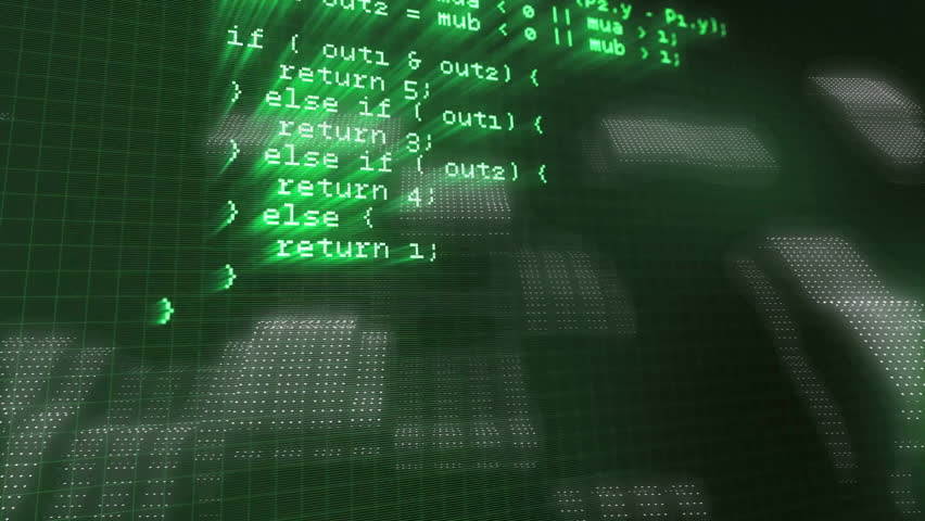Floating green code activating on 3D grid with cubes, scrolling revealing class, struct and logic. Cybersecurity, digital, futuristic, technology, development, animation, science