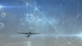 Digital network fading in initiating turboprop aircraft banking right visualizing flight metrics. Aeronautics, data visualization, high altitude, digital interface, futuristic, technology, navigation - Powered by Shutterstock - Get 15% off with code: PIKWIZARD15