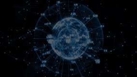 On load 3D-render globe rotating while radial data pointers pulsing to visualize data trends. Holographic, futuristic, data visualization, digital interface, network, analytics, technology - Powered by Shutterstock - Get 15% off with code: PIKWIZARD15