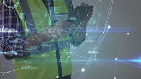 Field technician tapping tablet screen and activating live metrics for construction site monitoring. Technology, data visualization, industrial, connectivity, digital analytics, professional, - Powered by Shutterstock - Get 15% off with code: PIKWIZARD15