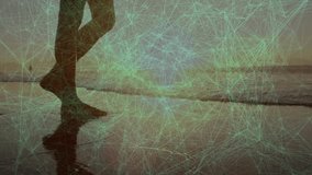 Barefoot woman initiating travel beach walk at sunset, water swirling ankles with mesh overlay. Serenity, relaxation, nature, minimalist, wellness, leisure, scenic - Powered by Shutterstock - Get 15% off with code: PIKWIZARD15