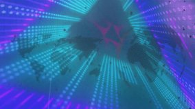 Prism wireframe emerging after glowing dots radiating, tracing neon lines and pulsing global link. Digital, futuristic, abstract, geometric, neon, technology, connectivity - Powered by Shutterstock - Get 15% off with code: PIKWIZARD15