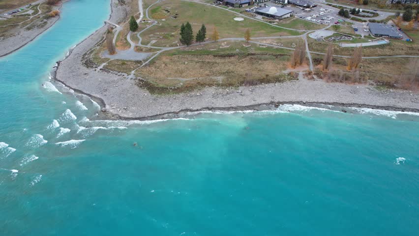 Lake Tekapo, Park And Town In South Island, New Zealand. - aerial shot