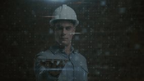 Engineer responding to data flash, interacting with numeric overlays on grid during malware scan. Cyberspace, cybersecurity, holographic, digital interface, futuristic, data analysis, technology - Powered by Shutterstock - Get 15% off with code: PIKWIZARD15