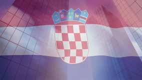 Fade-in transparent Croatian flag rippling and crest rocking across glass tower showcasing identity. National emblem, urban architecture, modern skyline, reflective surfaces, patriotic symbolism, - Powered by Shutterstock - Get 15% off with code: PIKWIZARD15