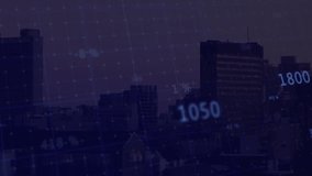 Opening on dusk skyline, green chart rising plunging with blue and yellow traces showing trends. Urban, data, analytics, graph, technology, investment, visualization - Powered by Shutterstock - Get 15% off with code: PIKWIZARD15