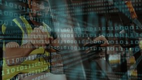 Warehouse operator scanning barcode, gripping joystick, showing data overlay guiding placement. Logistics, industrial, digital, automation, technology, efficiency, safety - Powered by Shutterstock - Get 15% off with code: PIKWIZARD15