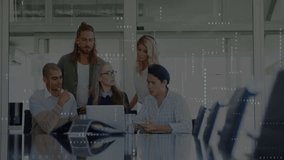 Woman tapping tablet, causing team leaning in while reviewing sales with binary code. Collaboration, teamwork, innovation, business, technology, modern, brainstorming - Powered by Shutterstock - Get 15% off with code: PIKWIZARD15