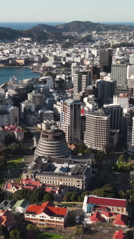 Beautiful cityscape of Wellington the capital of New Zealand. Aerial vertical