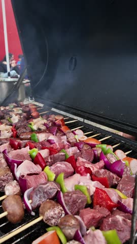 Grilled Meat and Vegetables on Skewers Barbecue