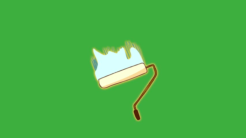 Animation video cartoon paint tools moving on green screen background