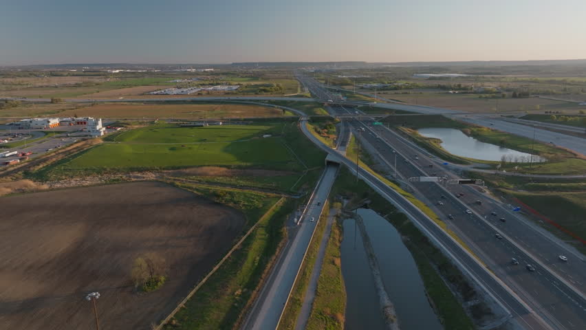 Highway 401 in mississauga, canada, showcasing roads and landscape, aerial view