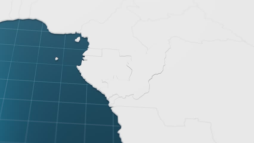 Highlight with blue of Congo 3d map with pointer pin surrounded with other countries in white. Political map with borders animation. 3d render