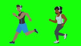 Couple Man and Woman Jogging Male and Female Running Together with Headphones and Smartwatches Green Screen Seamless Loop 2D Flat Style Animation - Powered by Shutterstock - Get 15% off with code: PIKWIZARD15