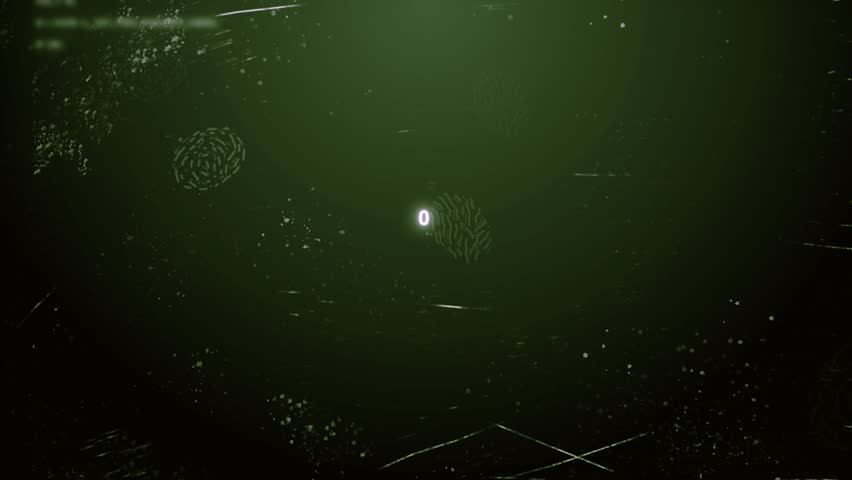 Looping loading screen animation that stops at 97% and displays a simulated glitch or error. The scene includes a glowing progress bar, fingerprint traces, and broken glass. 