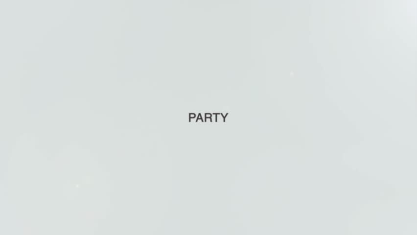 A hand holds a magnifying glass focusing on the word “Party” on a clean white background. The magnifier highlights and zooms in on the text, emphasizing the concept of search and focus