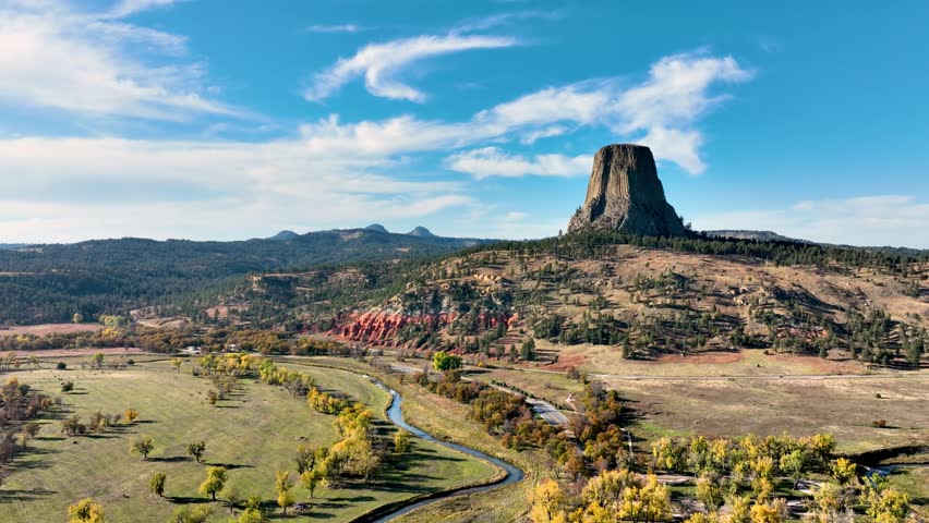 Aerial shot of the amazing Devils Tower National Monument in Wyoming.