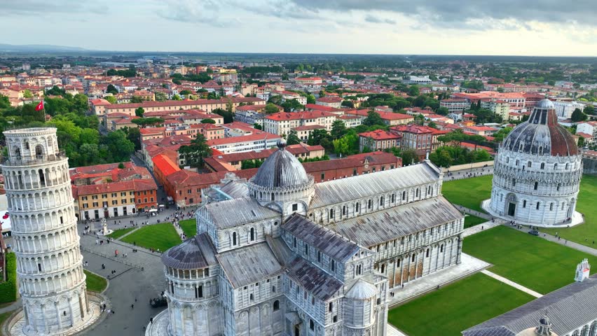 Pisa, Italy 30.05.2025: Italian town of Pisa, famous historic Renaissance tourist destination in Italy, leaning tower of Pisa, Unesco world heritage site in Italy. High quality 4k footage
