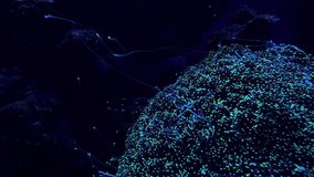 Glowing coral reefs sway gently in the dark ocean depths, illuminating the surrounding water with bioluminescence. This captivating display showcases the beauty of marine life. - Powered by Shutterstock - Get 15% off with code: PIKWIZARD15