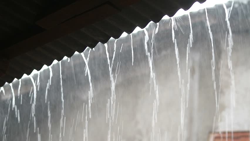 Heavy rain on the terrace of the house