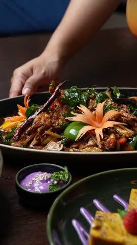 Thai stir-fried vegetables with beef is perfect for restaurant videos, food videos, recipe videos and culinary videos.