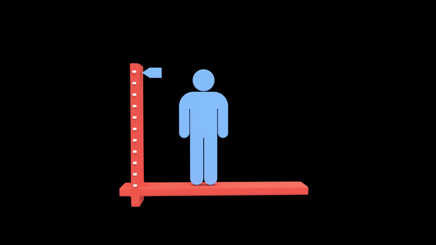 3D human figure on height measuring scale representing body measurement, health checkup, and physical growth tracking with alpha channel