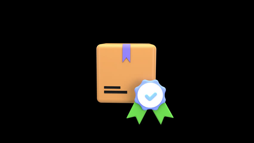 3D package with a quality check badge representing verified product assurance, safe delivery, and trusted shipping with alpha channel