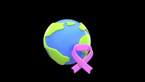 Earth with pink ribbon cancer awareness around the globe symbolizes global unity in the fight against cancer with alpha channel - Powered by Shutterstock - Get 15% off with code: PIKWIZARD15