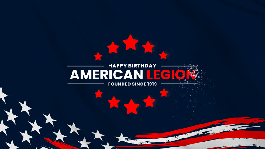 happy birthday american legion text animation with US flag waving , 4k  video
