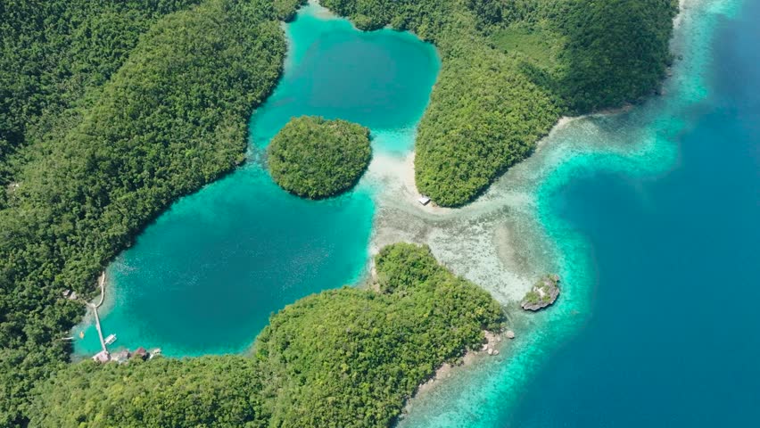Beautiful Rainforest in Tropical Island. Azure sea with coral reefs. Surigao del Norte. Mindanao, Philippines.