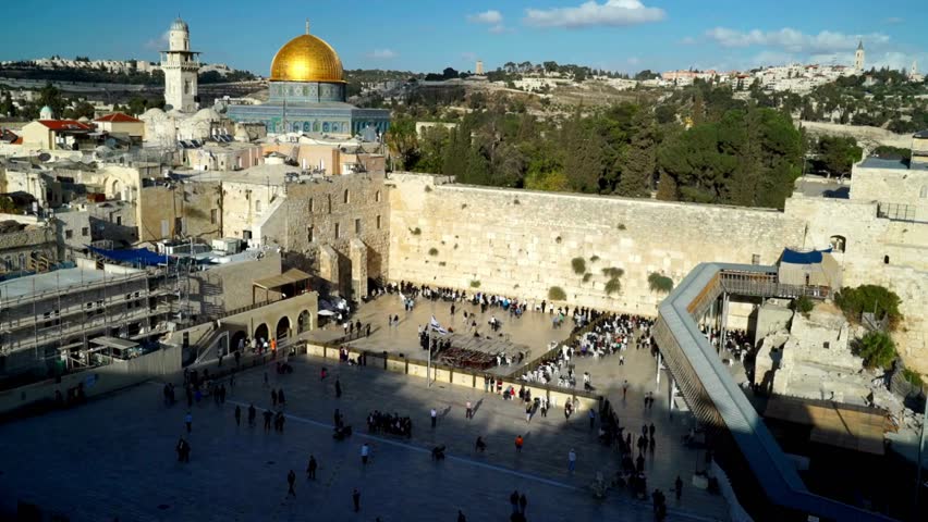 an Islamic shrine located on the Temple Mount in Jerusalem, Aerial view The Dome Of The Rock with Jerusalem Landscape, Dome Of The Rock Jerusalem