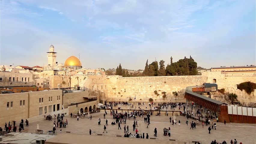 Islamic shrine on the Temple Mount in Jerusalem, Drone view from Jerusalem Old city Al Aqsa Mosque and Jewish the Rock timelapse hyperlapse, 4K,