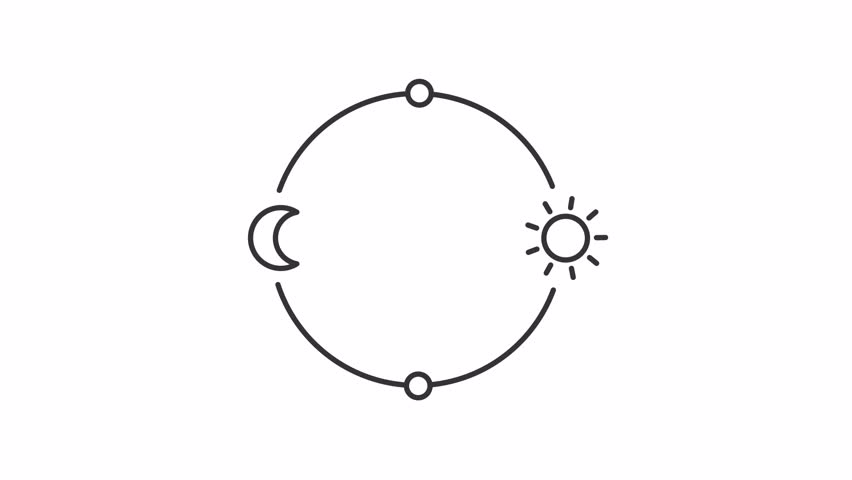Animated diurnal cycle line icon. Day and night changing animation. Sun and moon rotating demonstrating biological cycle. Outline element on white background. HD video with alpha channel