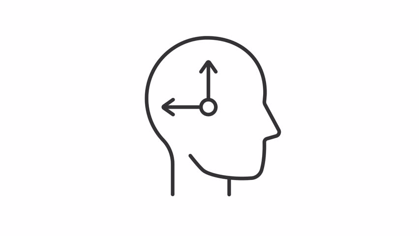 Human master clock line animation. Person with rotating clock hands in head animated icon. Body biological rhythm regulation. Outline element on white background. HD video with alpha channel