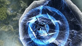 Drones detect terrain, draw digital mountains, scan urban building information, and inspect transportation systems. Deliver express, high-tech data collection. Holographic image 3D animation. - Powered by Shutterstock - Get 15% off with code: PIKWIZARD15