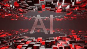 Letters AI in metallic 3D style inside abstract tunnel of red and black cubic blocks. Digital futuristic background. Artificial intelligence and machine learning concept. - Powered by Shutterstock - Get 15% off with code: PIKWIZARD15