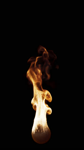 Animation of fire burning. Flame appears on a black background and burns until the end of the video. Vertical composition. File contains Alpha Channel.