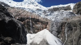 Snow dome and rock cliff waterfalls below icy mountain glacier, Peru - Powered by Shutterstock - Get 15% off with code: PIKWIZARD15