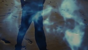 Senior man showing health beach routine, drawing energy aura from sunrise and charging toward shore. Energetic, vitality, spiritual, wellness, invigorating, mindfulness, serenity - Powered by Shutterstock - Get 15% off with code: PIKWIZARD15