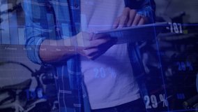 Man tapping tablet and reviewing analytics in bicycle workshop, causing graphs updating sales data. Technology, data visualization, business, innovation, analytics, workshop, modern - Powered by Shutterstock - Get 15% off with code: PIKWIZARD15