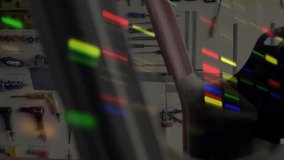 Technician selecting cordless drill in maintenance van fitting bit and testing with glitch overlay. Industrial, workshop, tool storage, maintenance, craftsmanship, organization, technology - Powered by Shutterstock - Get 15% off with code: PIKWIZARD15