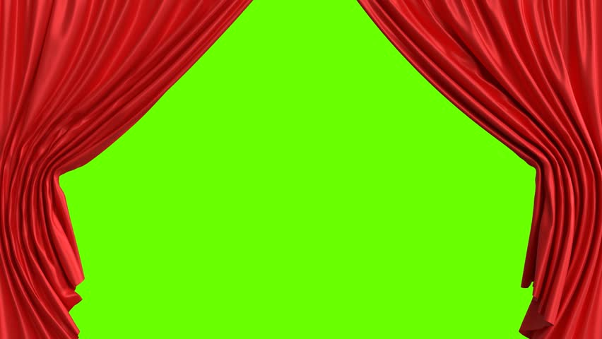 Curtains opening on a green background