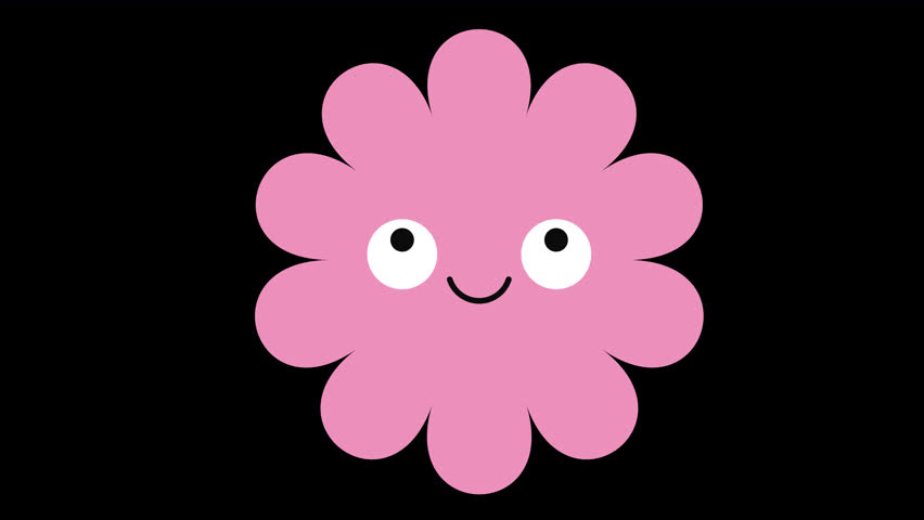 Loopable frame of a pink flower character with a soft smile and wide eyes, perfect for animated stickers or reaction content.